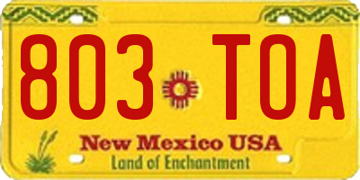 NM license plate 803TOA