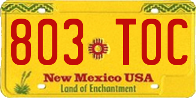 NM license plate 803TOC