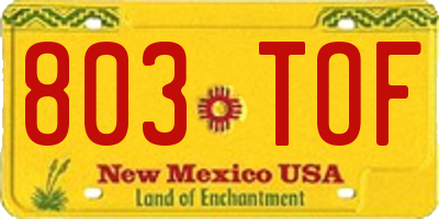 NM license plate 803TOF