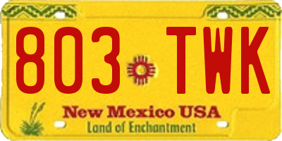 NM license plate 803TWK