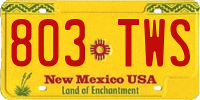NM license plate 803TWS