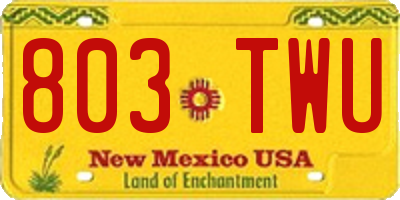 NM license plate 803TWU