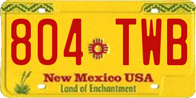 NM license plate 804TWB