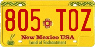 NM license plate 805TOZ