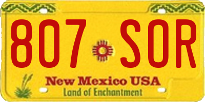 NM license plate 807SOR