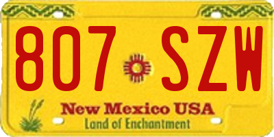 NM license plate 807SZW