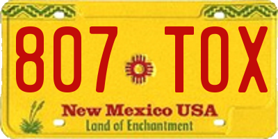 NM license plate 807TOX