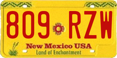 NM license plate 809RZW