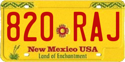 NM license plate 820RAJ