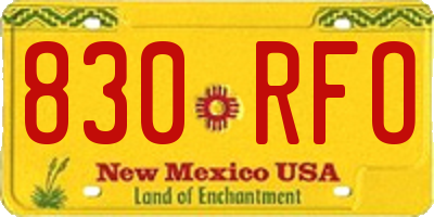 NM license plate 830RFO