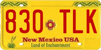 NM license plate 830TLK