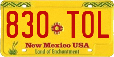 NM license plate 830TOL