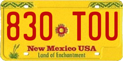 NM license plate 830TOU
