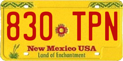 NM license plate 830TPN