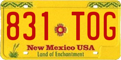 NM license plate 831TOG