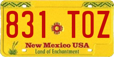 NM license plate 831TOZ