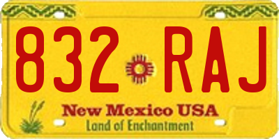 NM license plate 832RAJ