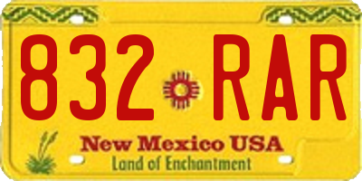 NM license plate 832RAR