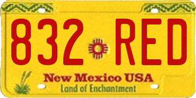 NM license plate 832RED