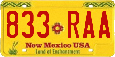 NM license plate 833RAA