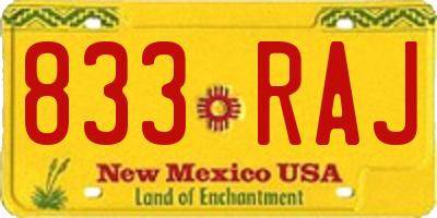 NM license plate 833RAJ