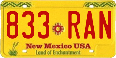 NM license plate 833RAN