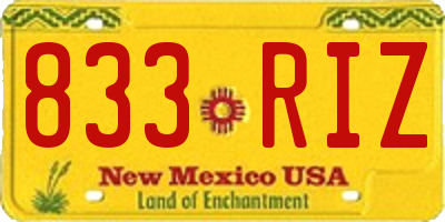 NM license plate 833RIZ
