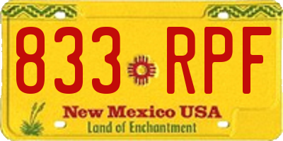 NM license plate 833RPF