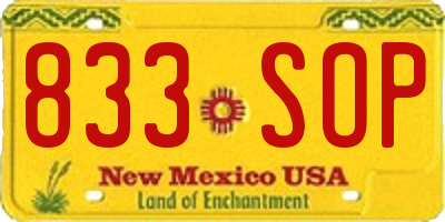 NM license plate 833SOP