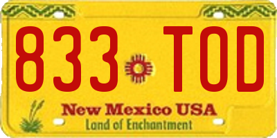 NM license plate 833TOD