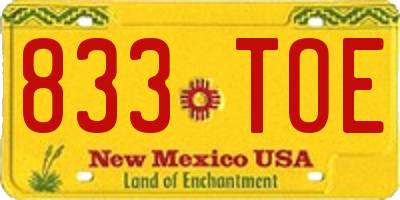 NM license plate 833TOE
