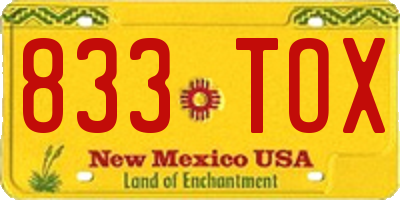 NM license plate 833TOX