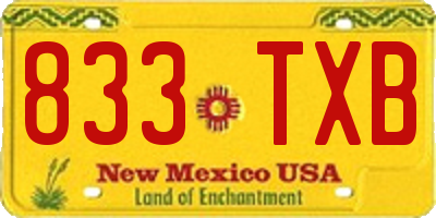 NM license plate 833TXB