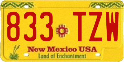 NM license plate 833TZW