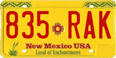 NM license plate 835RAK
