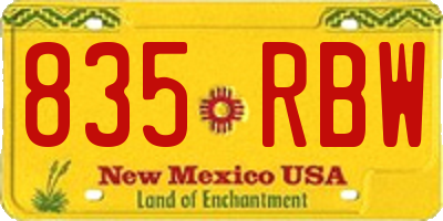 NM license plate 835RBW