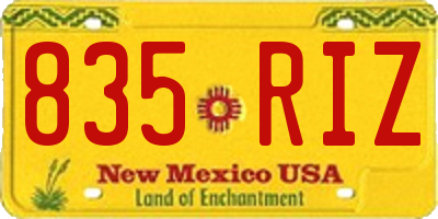 NM license plate 835RIZ