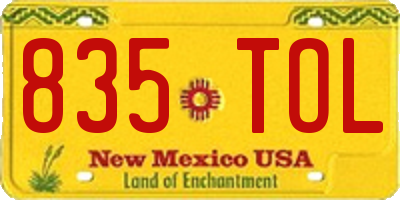 NM license plate 835TOL