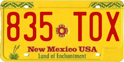 NM license plate 835TOX