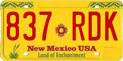 NM license plate 837RDK
