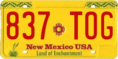NM license plate 837TOG