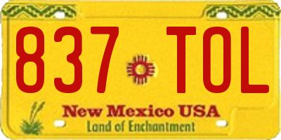NM license plate 837TOL