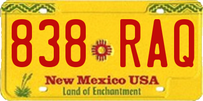 NM license plate 838RAQ