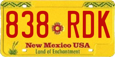 NM license plate 838RDK