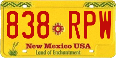 NM license plate 838RPW