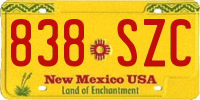 NM license plate 838SZC