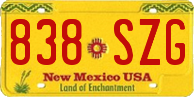 NM license plate 838SZG