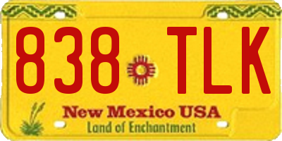 NM license plate 838TLK