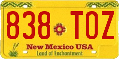 NM license plate 838TOZ