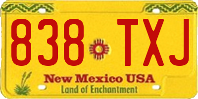 NM license plate 838TXJ